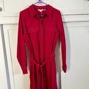 Boden Pink Eloise Corduroy Cord Belted Midi Shirt Dress